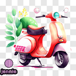 vintage pink motor scooter with sidecar in black and white png design 155