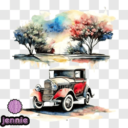 vintage car watercolor painting png design 172