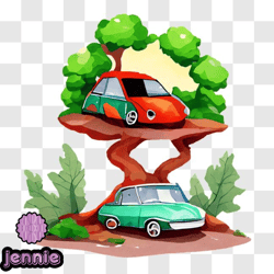 cars resting on tree tops   unusual and captivating image png design 185