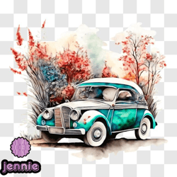 vintage car watercolor painting png design 187