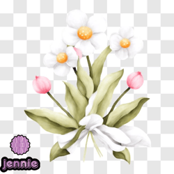 beautiful bouquet of white flowers and pink tulips png design 194