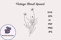 vintage flower line drawing clipart design 169