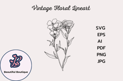 vintage flower line drawing clipart design 172