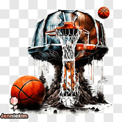 unique basketball scene with upside down tree basketball png design 70