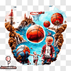 children playing basketball in water   artwork png design 92