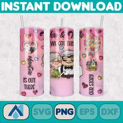 cartoon couple cartoon valentine tumbler design png, 3d inflated valentine tumbler wraps, balloon 20oz skinny tumbler (1