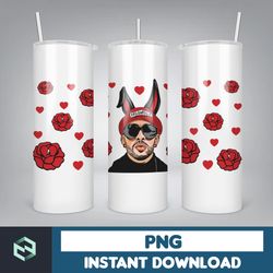 valentine bad bunny libbey cup png, benito is my valentine 20 oz beer glass can wrap, bad bunny sad heart kisses png bee