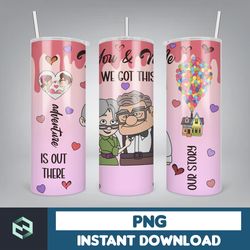 cartoon couple cartoon valentine tumbler design png, 3d inflated valentine tumbler wraps, balloon 20oz skinny tumbler (1