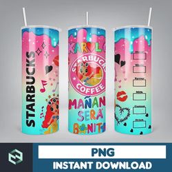 cartoon tumbler, starbucks tumbler 20oz skinny sublimation, cute digital design, png instant download (24)