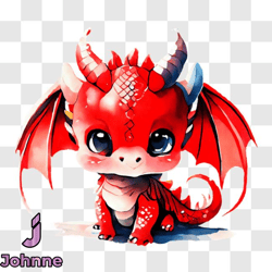 cute red dragon with wings and crown png design 234