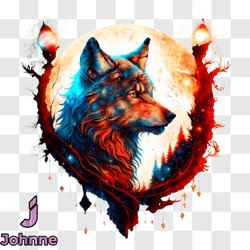 mystical wolf with glowing features standing in front of a full moon png design 238