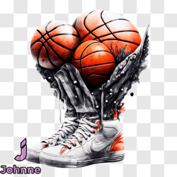 basketball sneakers filled with multiple balls png design 40