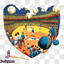 heart shaped baseball field with players and flying baseballs png design 39