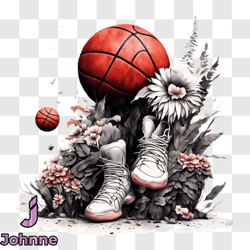 basketball shoes in a floral setting png design 47