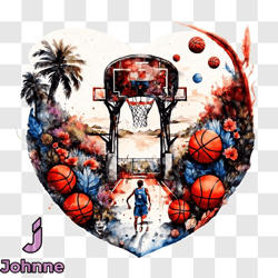 heart shaped basketball court with colorful balls png design 52