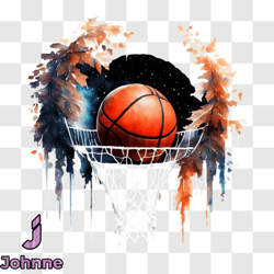 basketball hoop with ball on dark background png design 60