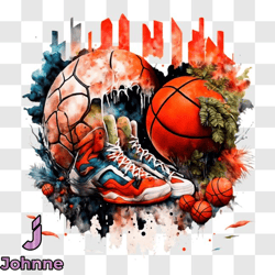 colorful basketball and sneaker painting png design 62