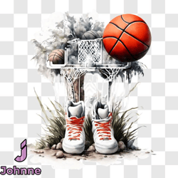 basketball shoes and hoop artwork png design 68