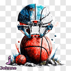 basketball helmet and ball on fourth of july png design 69