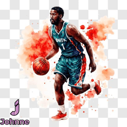 colorful basketball player dribbling with paint splashes png design 72