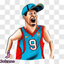 serious man with basketball in blue and red jersey png design 97