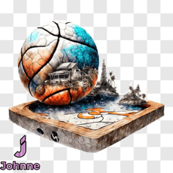 basketball ball floating on wooden box png design 106