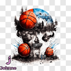 skull with basketball artwork png design 108