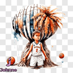 young boy on island with basketball png design 111