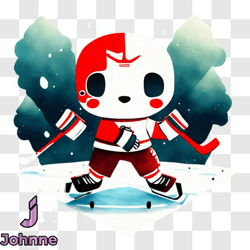fun cartoon illustration of hockey player on frozen pond png design 127