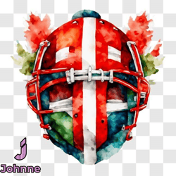 watercolor painting of hockey mask with canadian flag colors png design 126