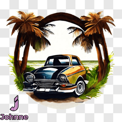 vintage car in a tropical paradise png design 165