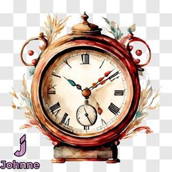 vintage flower decorated clock on black background png design 167