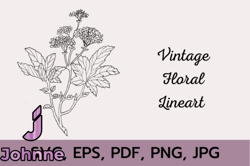 vintage floral line art design 173