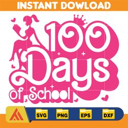100 days of school svg, pink doll girl svg, school 100th day svg, back to school svg, teacher school svg, teacher apprec