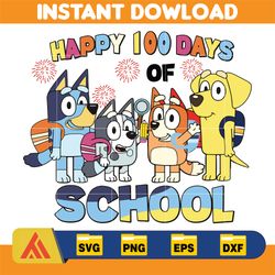cartoon 100 days of school blue friend svg, teacher shirt svg, blue 100 days of school svg, dog game school svg, gift fo