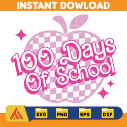 pink 100 days of school svg, pink apple svg, teacher shirt apple svg, 100th day of school teacher svg, back to school sv