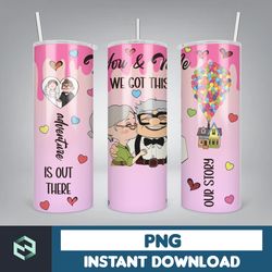 cartoon couple cartoon valentine tumbler design png, 3d inflated valentine tumbler wraps, balloon 20oz skinny tumbler (1