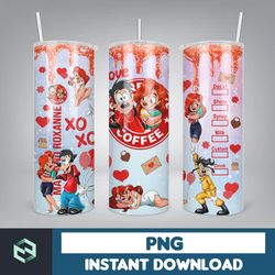 cartoon couple cartoon valentine tumbler design png, 3d inflated valentine tumbler wraps, balloon 20oz skinny tumbler (2