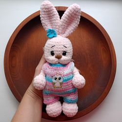 bunny toy with clothes, bunny plushie, woodland stuffed animal, amigurumi bunny plush, bunny as a gift