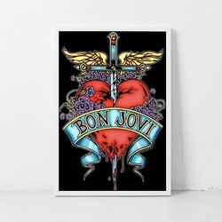 bon jovi music gig concert poster classic retro rock vintage wall art print decor canvas poster-1