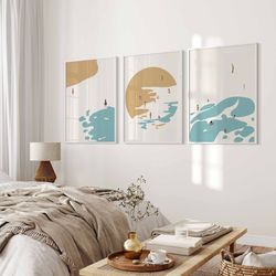 beach house art set of 3, minimalist art print set, set of three beach art prints, neutral decor water art print coastal