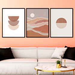 boho 3 piece wall art print geometric mountain line art mid century modern decor extra large minimalist poster set bedro