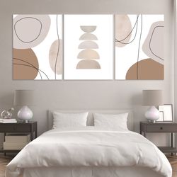 boho 3 piece wall art prints geometric line art mid century modern wall decor extra large minimalist set of 3 poster bed