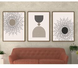 boho set of 3 wall art, sun decoration art bohemian sun wall art, boho printable, boho decor, rising sun boho,wall art b