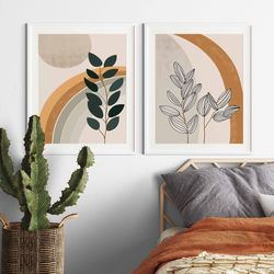 botanical boho wall art minimal botanical prints set of 2 modern home decor farmhouse living room decor boho floral prin