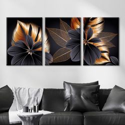 botanical leaf print scandinavian 3 piece wall art print floral modern wall decor extra large gold set poster bedroom no