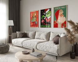 christmas set of 3 posters, christmas poster, cute poster, festive poster, party poster, poster for wall, dorm, apartmen