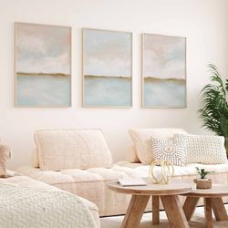 coastal wall art, beach house gift, printable wall art, nursery art, coastal wall decor, landscape painting, set of 3 pr