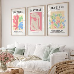 colorful henri matisse set of 3, gallery wall set, matisse exhibition poster, modern wall art, trendy poster, matisse pr