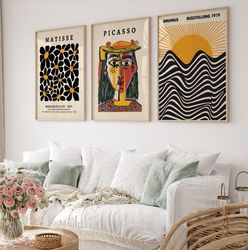 gallery wall art set of 3 prints, picasso print, bauhaus poster, picasso poster, gallery wall bundle, henri matisse set,